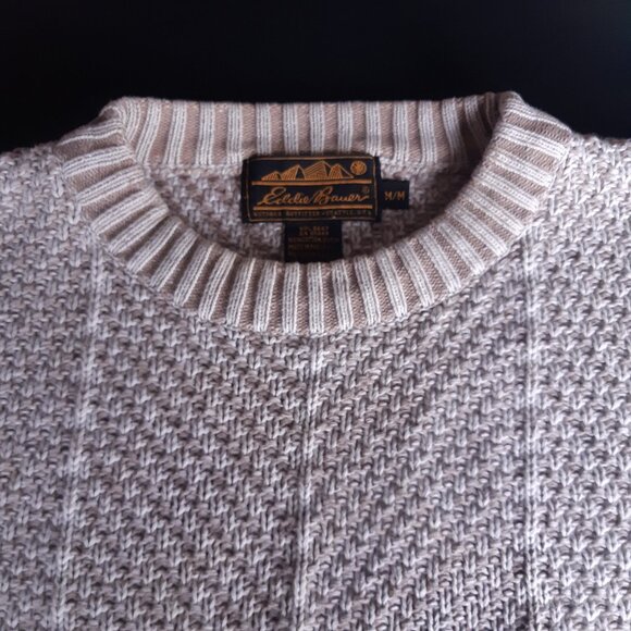 Eddie Bauer SZ M 100% Cotton Beige Men's Crew Neck Pullover Sweater - Picture 3 of 14